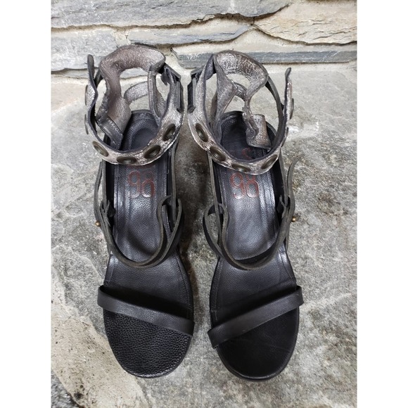 A.S.98 Ankle Strap Snap Button Wedges 41=9.5 Black Silver - Picture 8 of 14